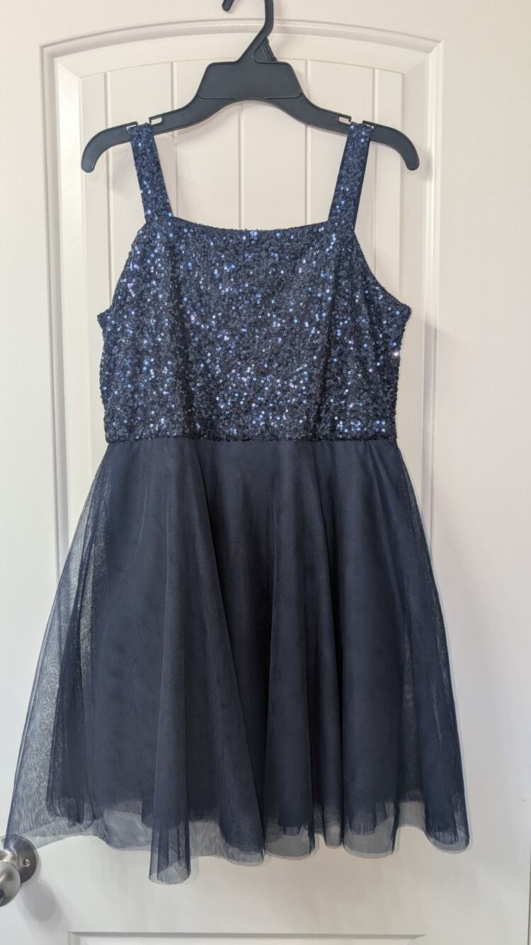 NWT The Children’s Place Girls Size 16 Navy Blue Sequin Tulle Party Dress - Picture 1 of 4